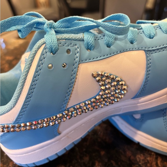 Nike Blue and White Sneakers with Rhinestone Swoosh